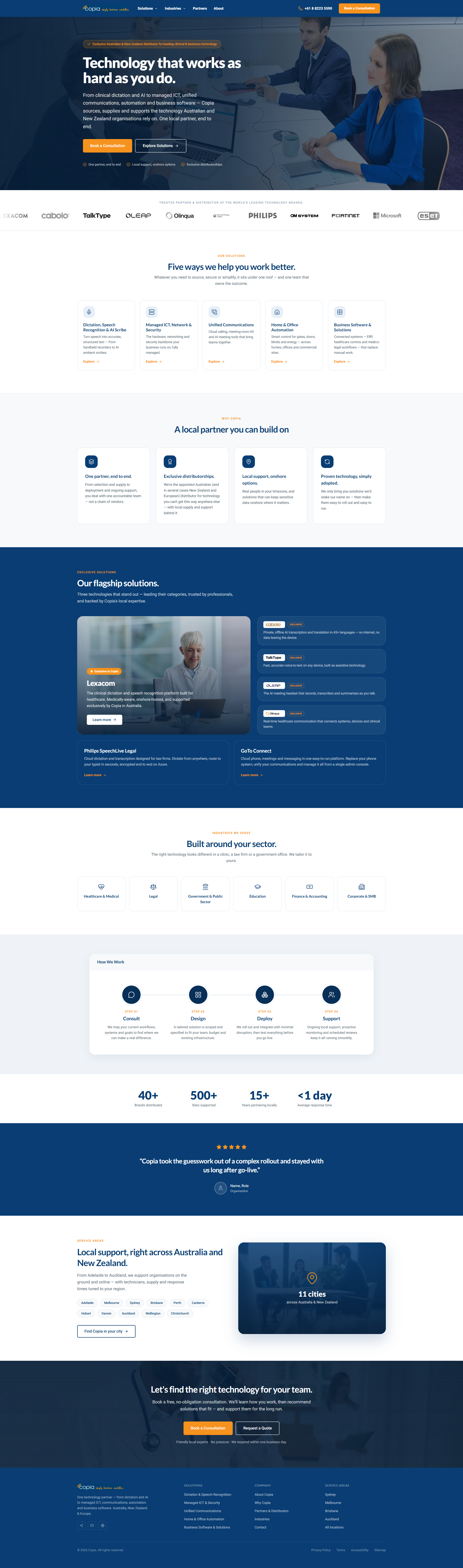 The live Copia website — full home page in a browser frame